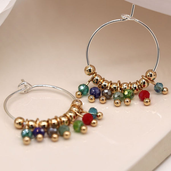Multi beaded silver hoop