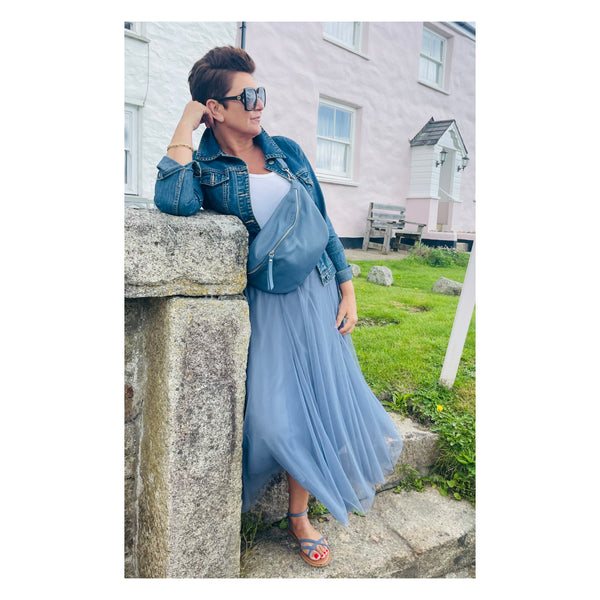 Soft denim tulle skirt