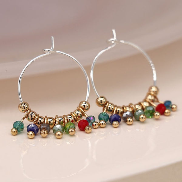 Multi beaded silver hoop