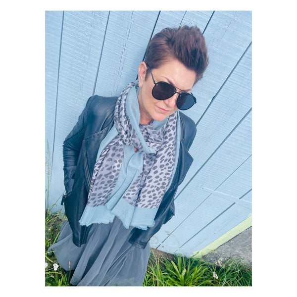 Soft duck egg blue leopard scarf