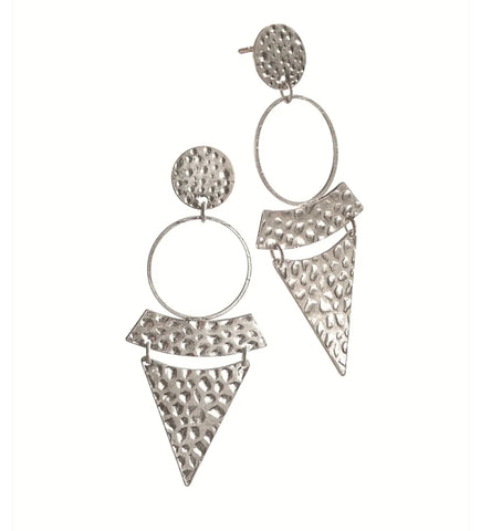 Hammered silver geo design earrings
