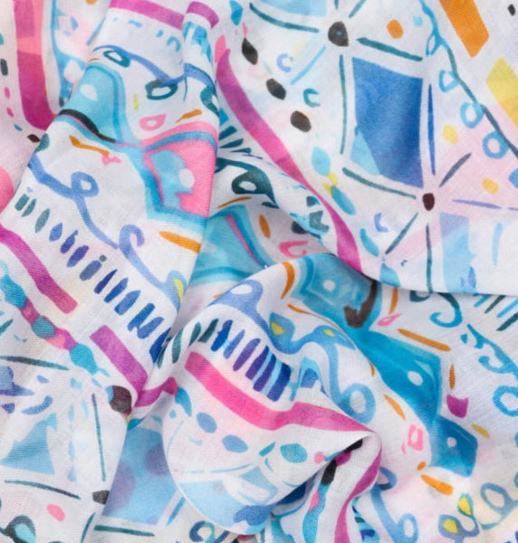 Summer multi patterned scarf in blues.