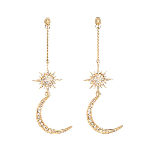 Long star and moon earrings