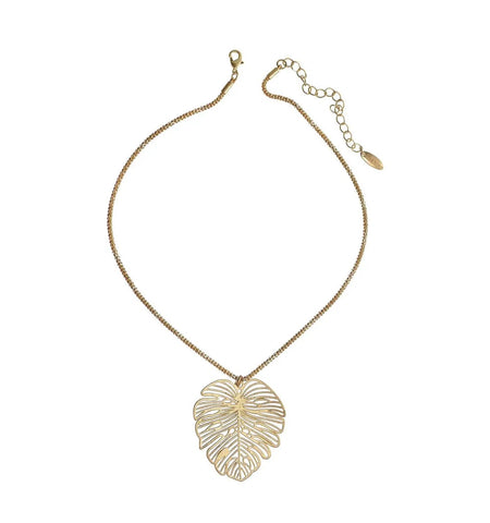 Gold fretwork leaf necklace