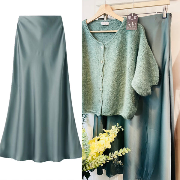 Duck egg blue satin skirt
