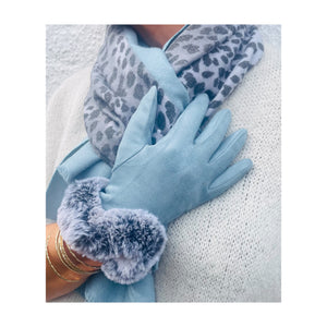 Blue faux fur trim glove