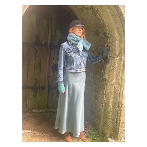 Duck egg blue satin skirt