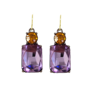 Violet and amber crystal earrings