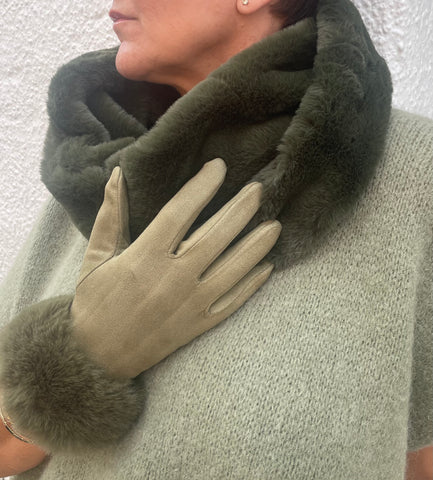 Olive green faux fur snood