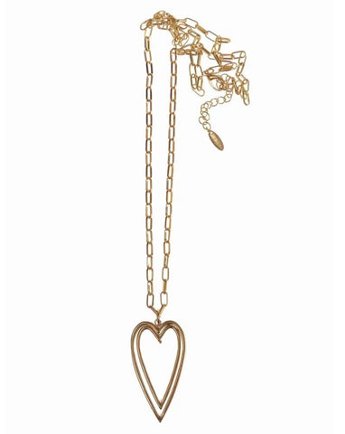 Long gold double heart necklace