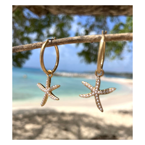 Gold and pearl star fish hoop