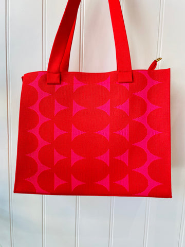 Red and pink woven tote