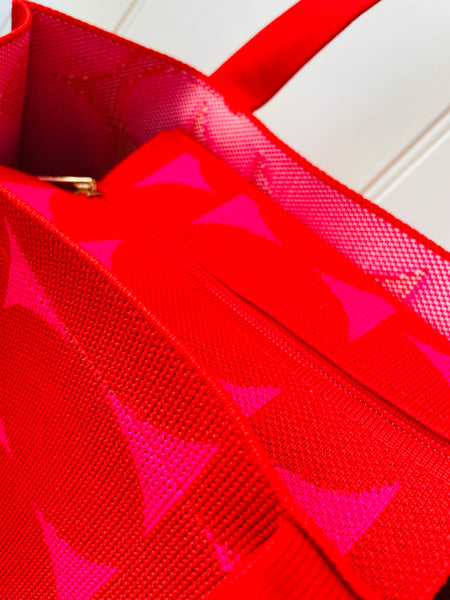 Red and pink woven tote
