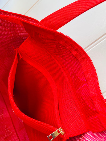 Red and pink woven tote