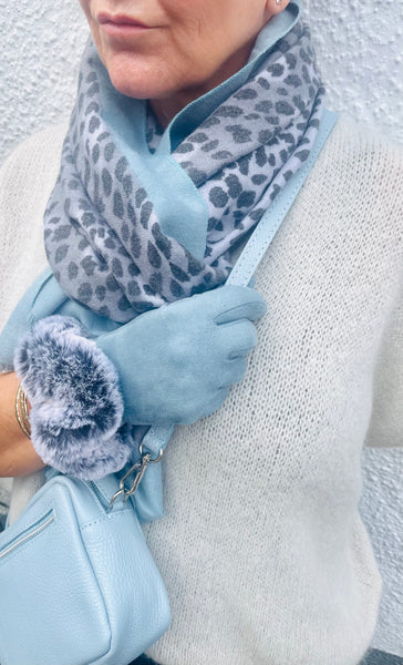 Soft duck egg blue leopard scarf