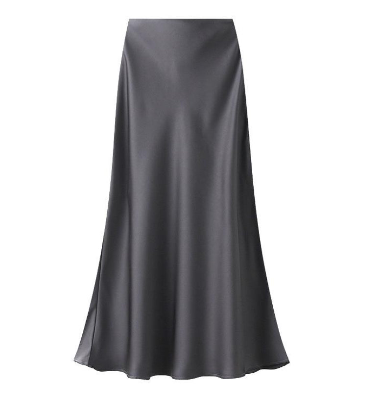Gunmetal grey satin skirt