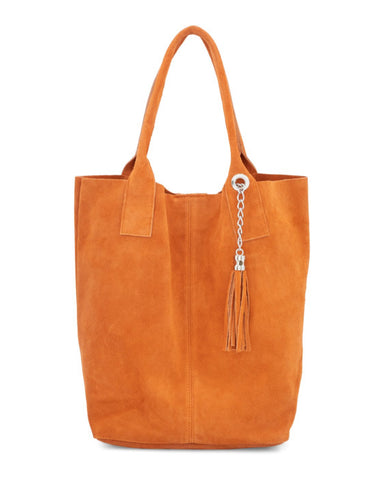 Orange suede tote bag