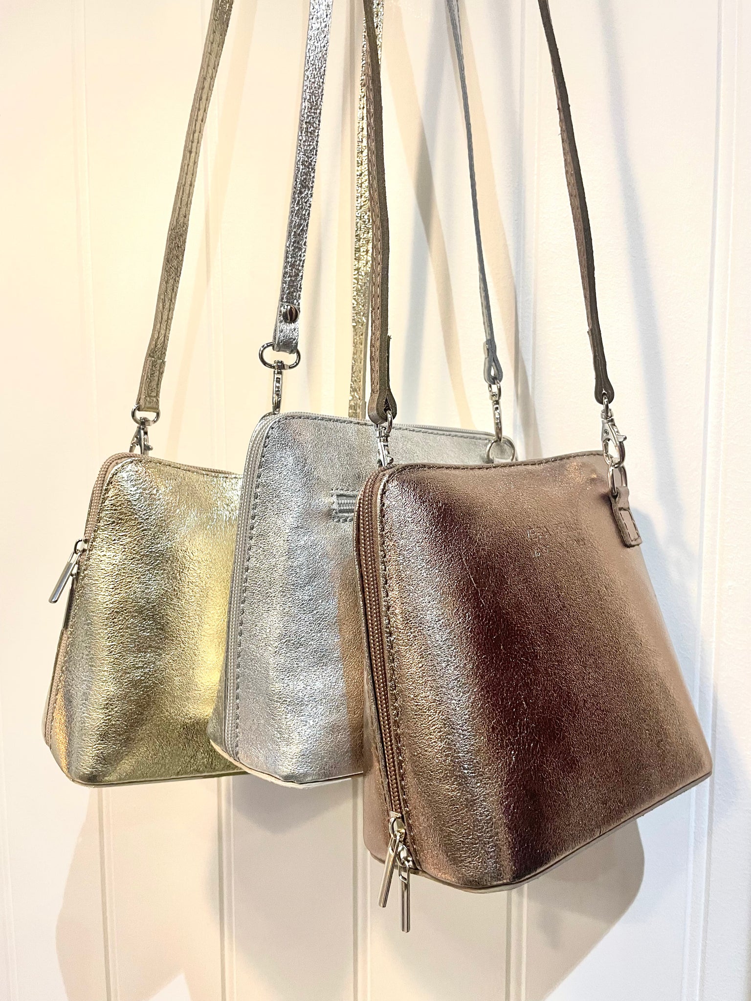 Metallic leather bag