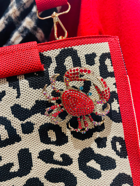 Red crystal crab brooch