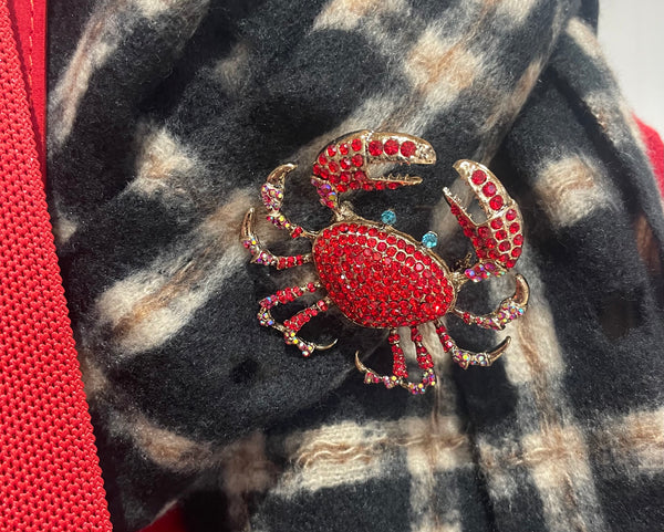 Red crystal crab brooch
