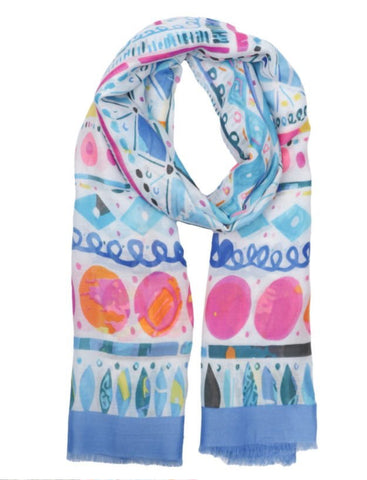 Summer multi patterned scarf in blues.