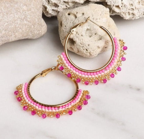 Pink beaded hoops