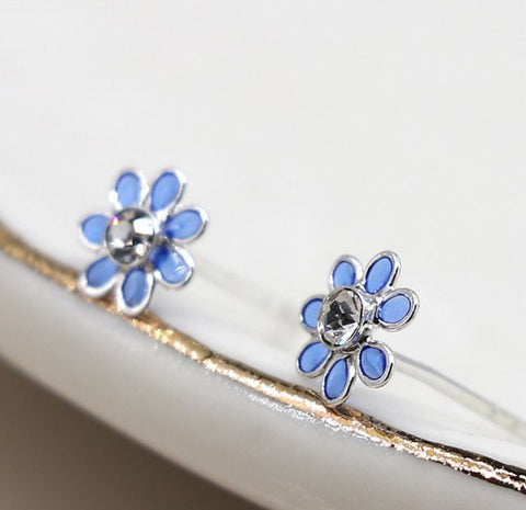 Blue flower sterling silver studs