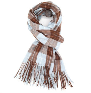 Soft blue and brown tartan scarf