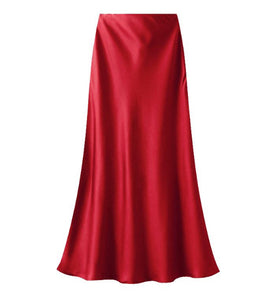 Red satin skirt