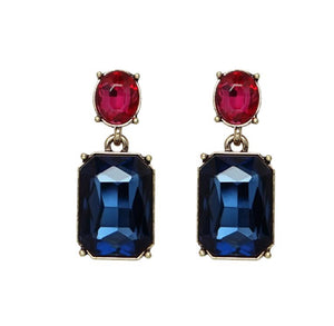 Navy and deep cerise crystal earrings