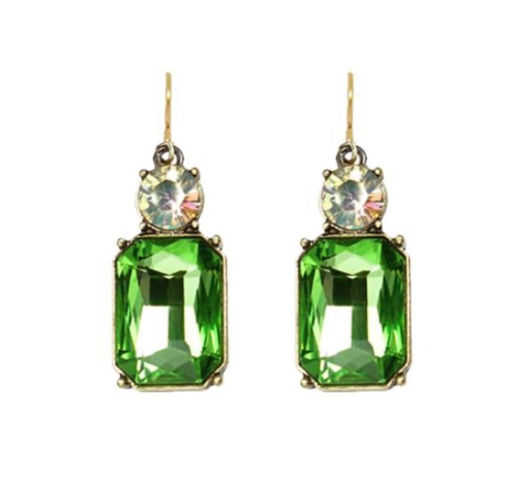 Green glass crystal drop earrings