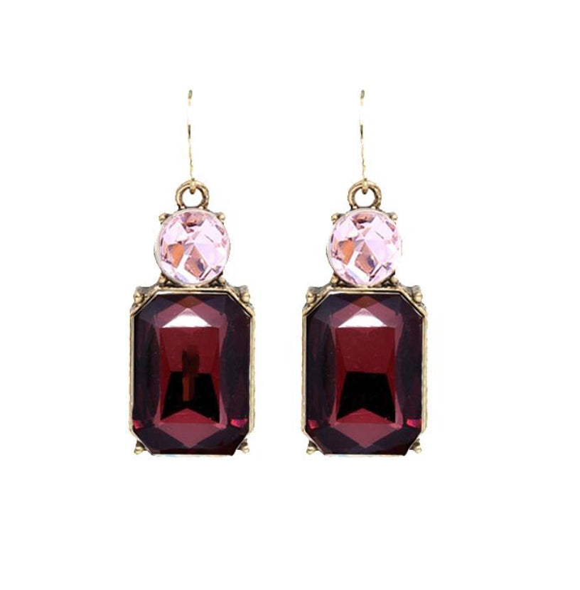 Burgundy and pink gem earring