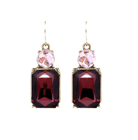 Burgundy and pink gem earring