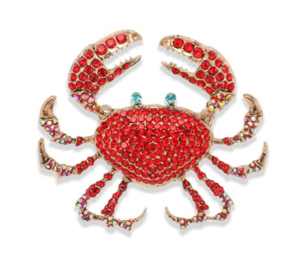 Red crystal crab brooch