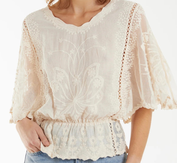 Butterfly sleeved embroidered top