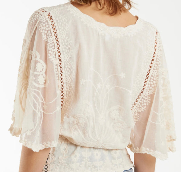 Butterfly sleeved embroidered top