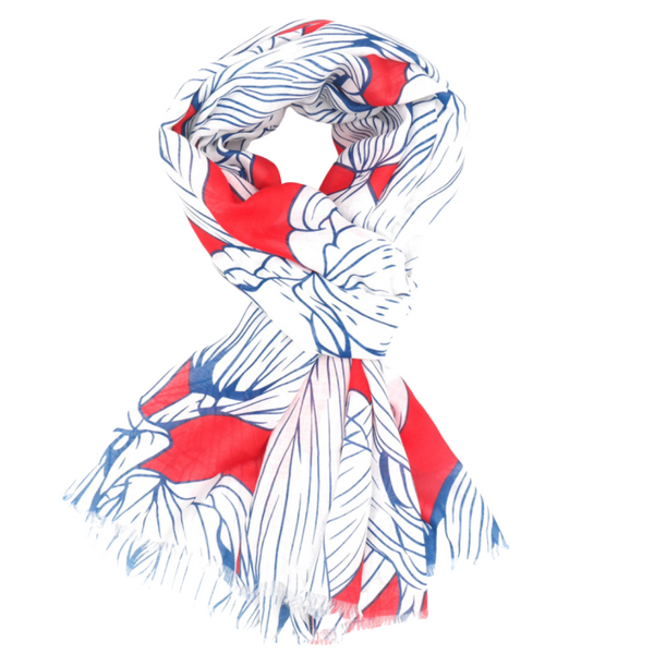 Coral red print scarf
