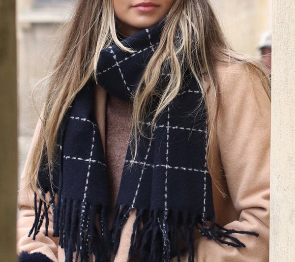 Navy check scarf