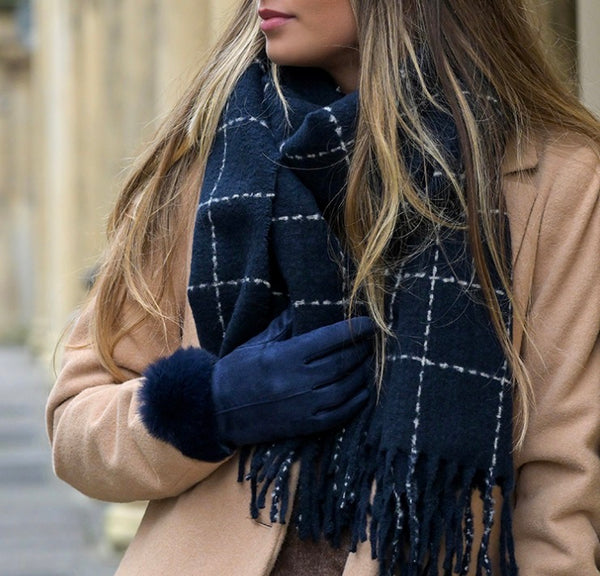 Navy check scarf