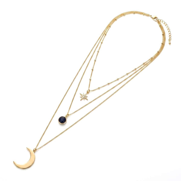 Moon and star layered necklace
