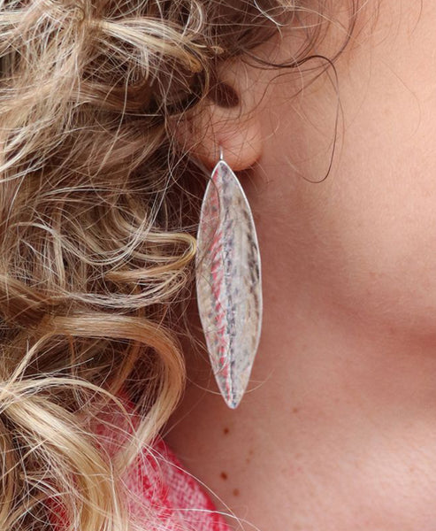 Silver plated long leaf earrings