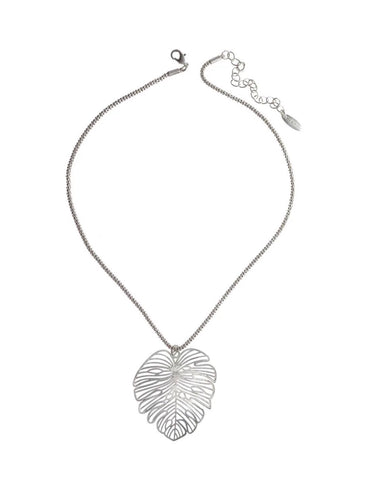 Silver fretwork leaf necklace