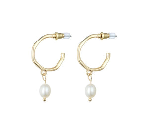 Pearl on gold hoop earring