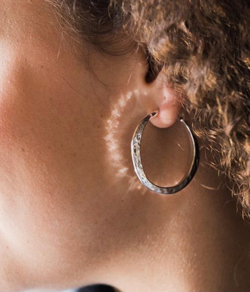 Hammered silver hoops