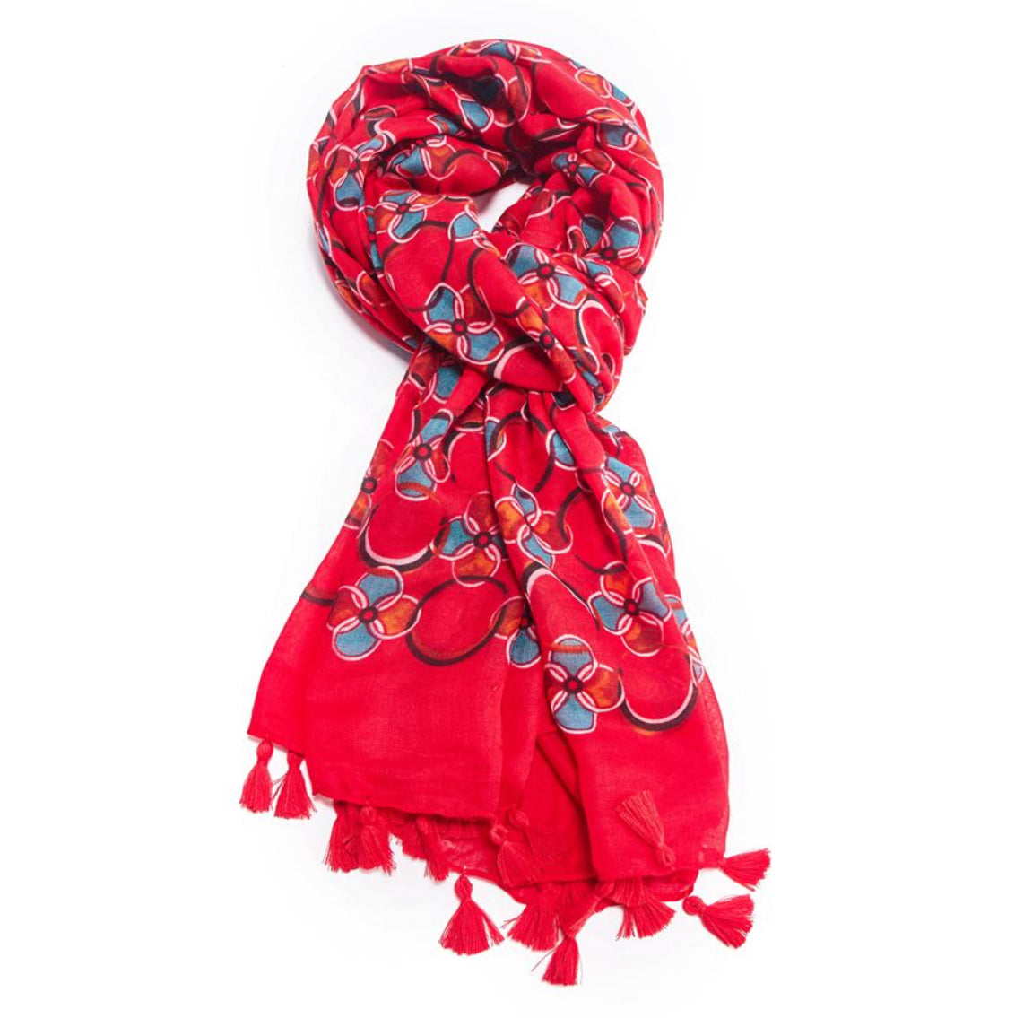 Red circles and flower scarf