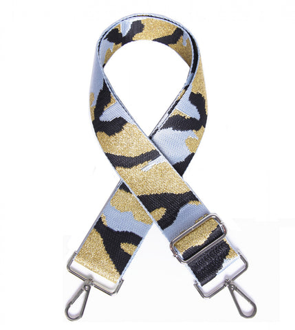 Blue and gold camouflage bag strap