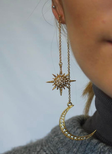 Long star and moon earrings