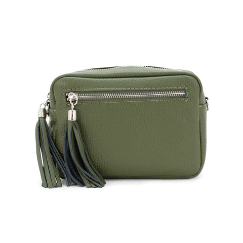 Olive green leather cross body bag