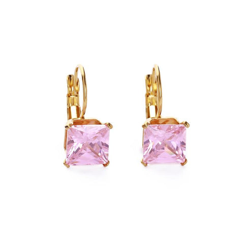 Pink glass crystal cut earring