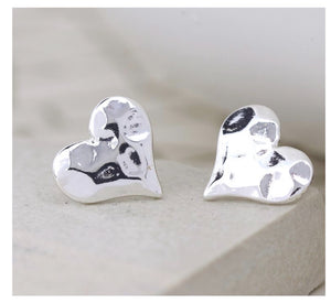 Small hammered heart studs
